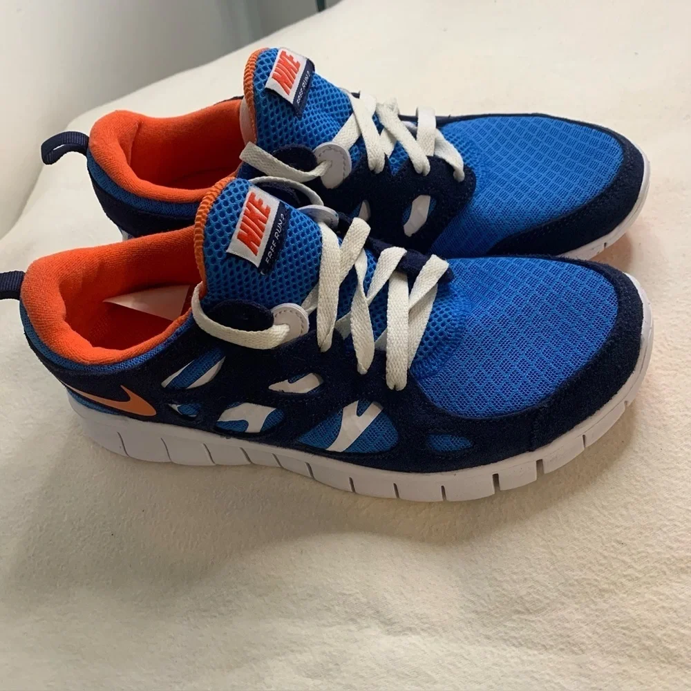 Nike Youth Free Run 2 GS Size 7Y Running Shoes Blue Orange White DD0163-403